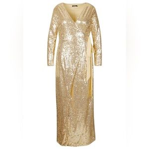 BOOHOO PLUS SEQUIN WRAP FLOOR SWEEPING MAXI DRESS US SIZE 18